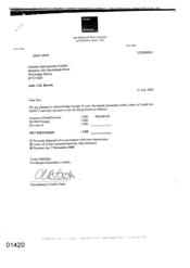 [Letter from Banque Banorabe to Gallaher International Limited receipts of documents presented under Letter of Credit No 2050CY]