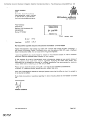 [Letter from Victoria Sandiford to Peter Redshaw regarding request for cigarette analysis and customer information]