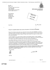 [Letter from Ken Ojo to Peter Redshaw regarding the request for cigarette analysis and customer information]