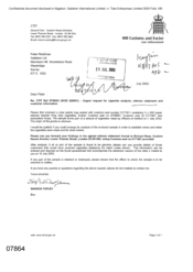 [Letter from Sharon Tapley to Peter Redshaw regarding Urgent request for cigarette analysis, witness statement and customer information]