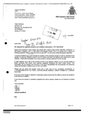 [Letter from Victoria Sandford to Peter Redshaw regarding request for cigarette analysis and customer information]