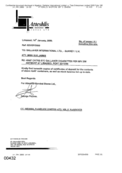 [Letter from George Pouros to Sue James regarding certificate of deposit for STC Gallaher cigarettes]