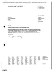 [Letter from Slaughter & May to Rosenblatt regarding Gallaher International Limited-v-Tlais Enterprises Limited]