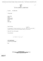 [Letter from PRG Redshaw to Mark Webb regarding printout of the excel spreadsheet]