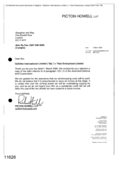 [Letter from Picton Howell LLP to Slaughter and May regarding Gallaher international Limited v Tlais Enterprises Limited]