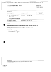 [Letter from Slaughter and May to Rosenblat and Joy Barnett regarding Gallaher International Limited vs Tlais Enterprises Limited]