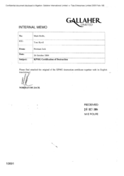 Gallaher Limited[Memo from Norman Jack to Mark Rolfe regarding KPMG Certification of Destruction]