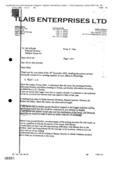 Tlais Enterprises Ltd[Memo from P Tlais to M Rolfe regarding points covered during the course of meeting together 20030103]