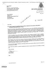 [Letter from Sean Brabon to Peter Redshaw regarding urgent request for cigarette analysis witness statement and customer information]