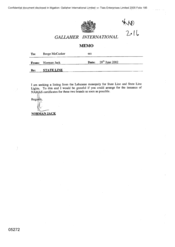 Gallaher International[ Memo from Norman Jack to Brege McCusker regarding state line]