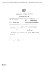 Gallaher International[Memo from Sue James to Jeff Brown regarding SINE invoice]