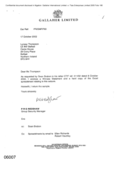 [Letter from PRG Redshaw to Lynsey Thompson regarding excel spreadsheet relating to seizure]