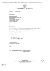 [Letter from PRG Redshaw to Sharon Tapley regarding hard copy of excel spreadsheet relating to this seizure]