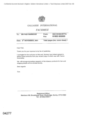 Gallaher Limited[Memo from Sue Schiavetta to Fadi Nammour regarding dispatch of tobacco products and shipping details on 20011108]