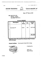 [Invoice from Adam Trading to Metco Ltd for Dorchester FF]