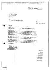 [Letter from Picton Howell LLP to Slaughter and May regarding Gallaher International Limited GIL v Tlais Enterprises Limited 2005 folio 185]