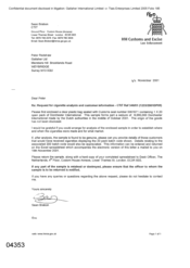 [A Letter from Sean Brabon to Peter Redshaw Requesting for Cigarette Analysis and Customer Information]