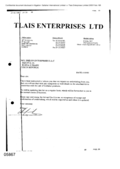 [Letter from P Tlais to Drilon Enterprises LLC regarding undertaking of not dealing with Companies or Individuals on attached list]