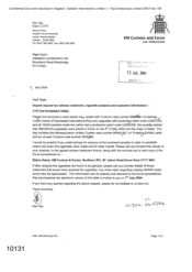 [Letter from Ken Ojo to Nigel Espin regarding urgent request for witness statement, cigarette analysis and customer information]