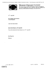 [Letter from Humera to Susan James regarding stock report as on 12th august 2001]