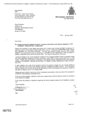 [Letter from Sean Brabon to Peter Redshaw regarding reguest for cigarette analysis, customer information and witness statement urgently]