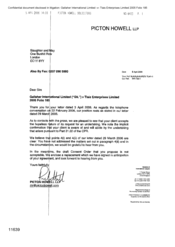 [Letter from Picton Howell LLP and Slaughter and May regarding Gallaher International Limited v Tlais Enterprises Limited agreement]