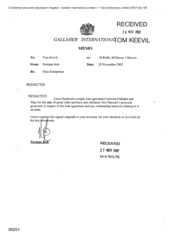 Gallahar International[Memo from Norman Jack to Tom Keevil regarding Tlais Enterprises held on 20021126]