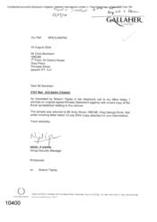 [Letter from Nigel P Espin to Chris Boreham regarding the enclosure of an original signed witness statement together with a hard copy of the excel sptreadsheet relating to this seizure]