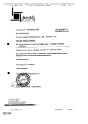 [Letter from Atteshlis Bonded Stores Ltd to Gallaher International Ltd regarding a fax dated 20021030 on future storage needs]