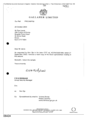 [Letter from PRG Redshaw to Paul Jarvis in regards to Excel spreadsheet relating to seizure]