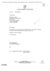 [Letter from PRG Redshaw to Sharon Tapley in regards to Excel Spreadsheet]]