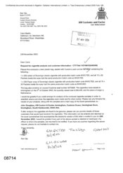 [Letter from Ken Ojo to Carol Martin regarding the request for cigarette analysis and customer information]