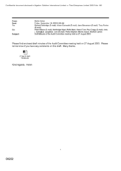 [Letter from Helen Martin to Richard Delbridge, Alison Carnwath, Jane Stevenson, Tony Portno regarding draft minutes of the Audit Committee meeting held on 20030827]