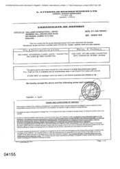 Certificate of Deposit from L Atteshlis Bonded Stores Ltd to Gallaher International Limited regarding 800 cases Sovereign Classic Lights Cigarettes