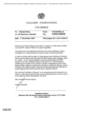 Gallaher International[Memo from F Scannella to Bernard Dias regarding certificate of deposit held on 20011101]