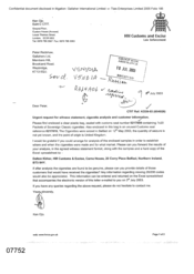 [Letter from Ken Ojo to Peter Redshaw regarding the urgent request for witness statement, cigarette analysis and customer information]