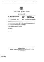 Gallaher International Limited [Memo from Sue James to Pambos Pieris regarding sending proforma invoices held on 19991005]