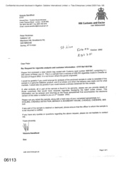 [Letter from Victoria Sandiford to Peter Redshaw regarding request for cigarette analysis and customer information]