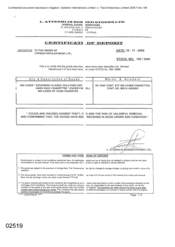 [Certificate of deposit from Cyprus Popular Bank Ltd to L Atteshlis Bonded Stores Ltd regarding 800 cases of Sovereign Classic Gold]