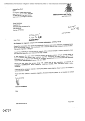 [Letter from Victoria Sandiford to Peter Redshaw regarding Request for cigarette annalysis and customer information]