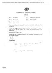 Gallaher International [Memo from Norman Jack to Gerald Barry in regards to LC from Ocean traders on 20030116]