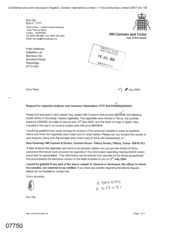 [Letter from Ken Ojo to Peter Redshaw regarding request for cigarette analysis and customer information]