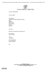 [Letter from PRG Redshaw to Mr S Brabon regarding latest price list]