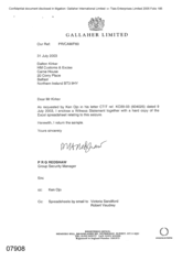 [Letter from PRG Redshaw to Dalton Kirker regarding enclosed witness statement concerning letter CTIT ref KO39-03]