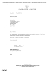 [Letter from PRG Redshaw to Simon Carr regarding enclosure of the excel print out as requested]