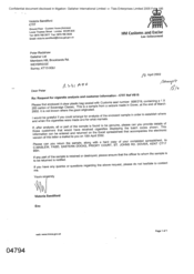 [Letter from Victoria Sandiford to Peter Redshaw regarding request for cigarette analysis and customer information]