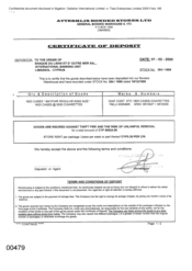 [Certificate of Deposit to Gallaher International Limited from Atteshlis Bonded Stores Ltd in regards for Mayfair Regular Cigarettes]