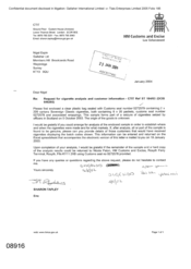 [Letter from Sharon Tapley to Nigel Espin regarding the urgent request for cigarette analysis, witness statement and customer information]