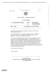 Gallaher International[Memo from Sue James to George Pouros regarding certificate of release]