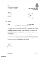 [Letter Nigel Espin regarding a request for cigarette analysis and customer information]